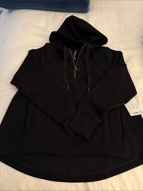 Athleta Cozy Karma Black Hooded Half-Zip Sweatshirt